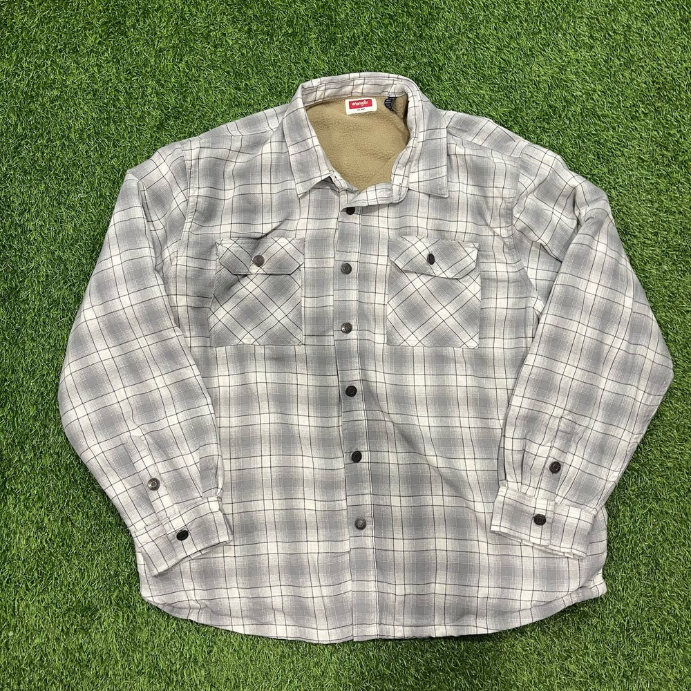 Mens Wrangler White and Tan Insulated Flannel Shacket